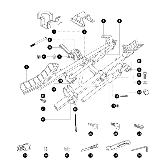Thule T2 Classic Non-Locking Ratchet Arm Assembly - 1500056444 - Thule T2 Classic parts diagram