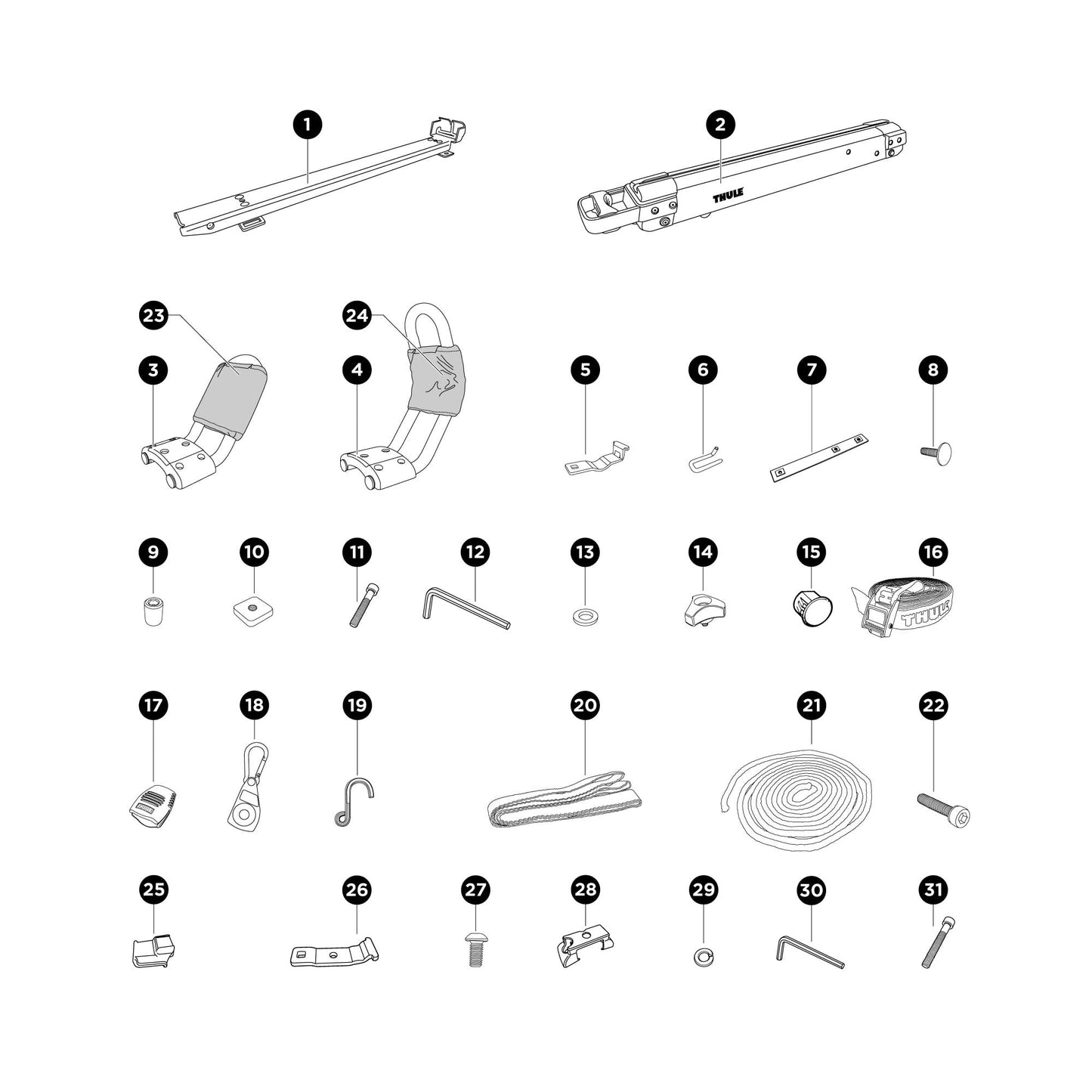 Diagram of hullavator components with numbered labels on a white background