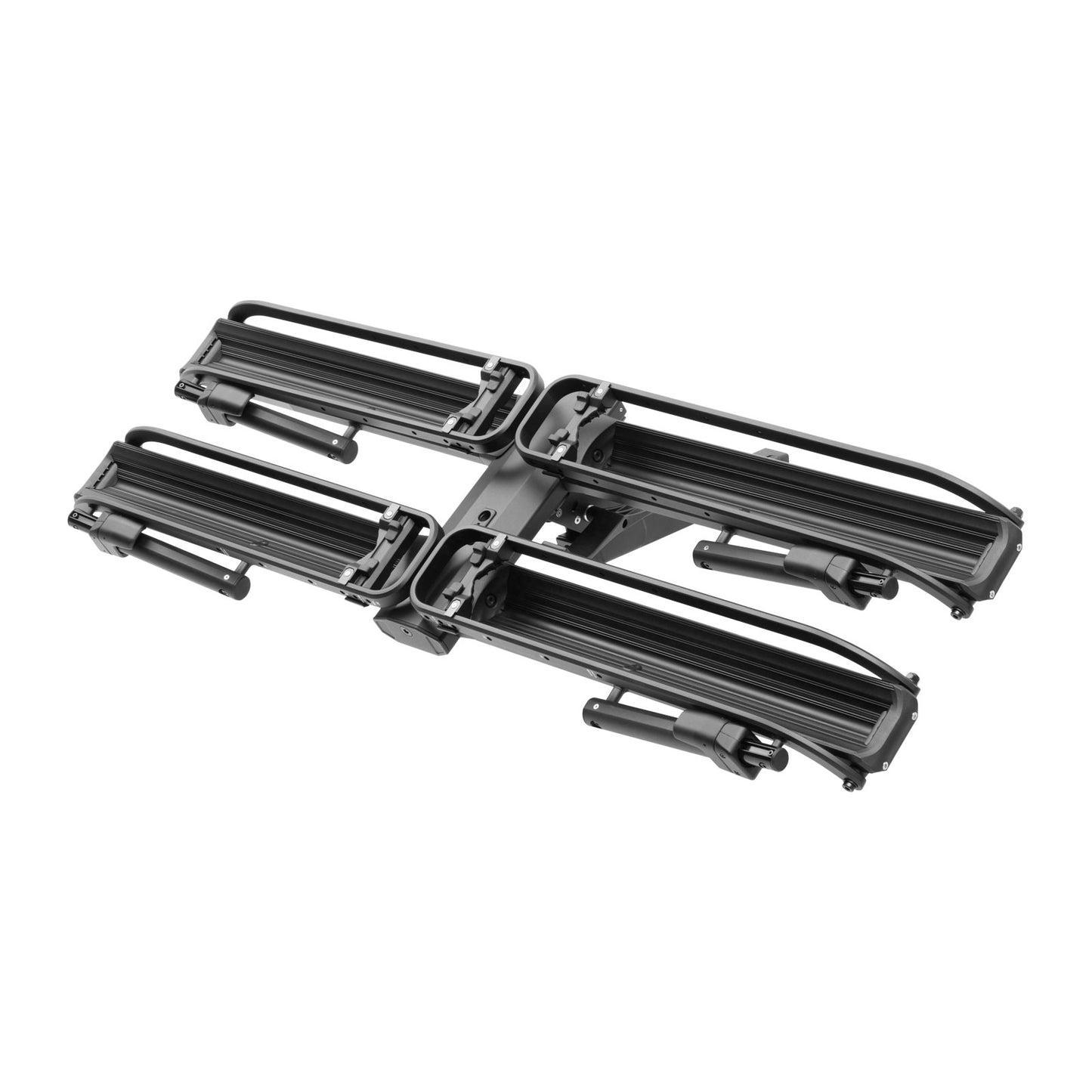 Black metal Kuat bike rack on a white background