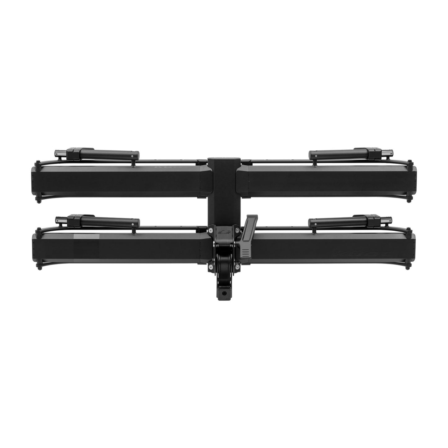Black metal Kuat bike rack on a white background