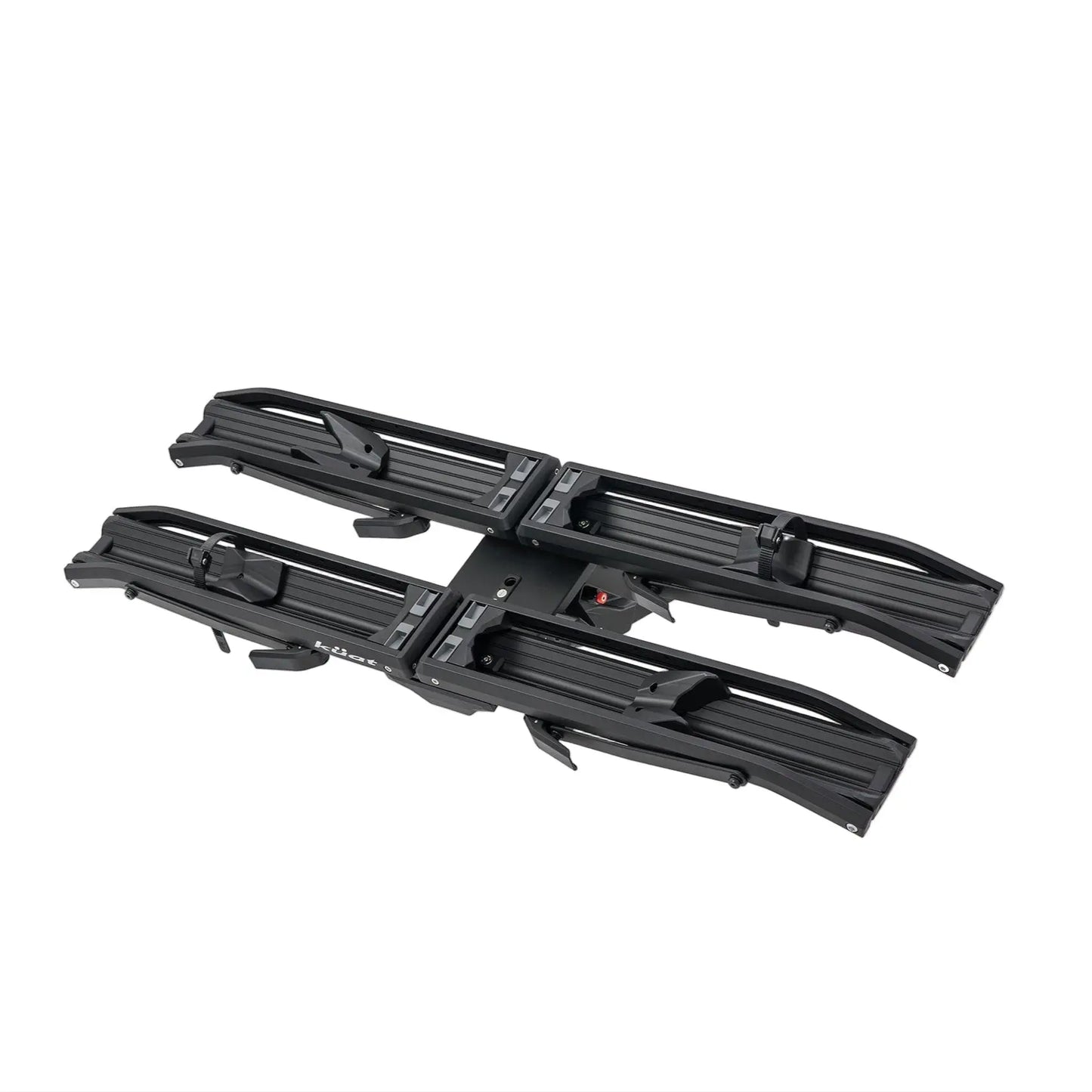 Black hitch mounted bike rack on a white background