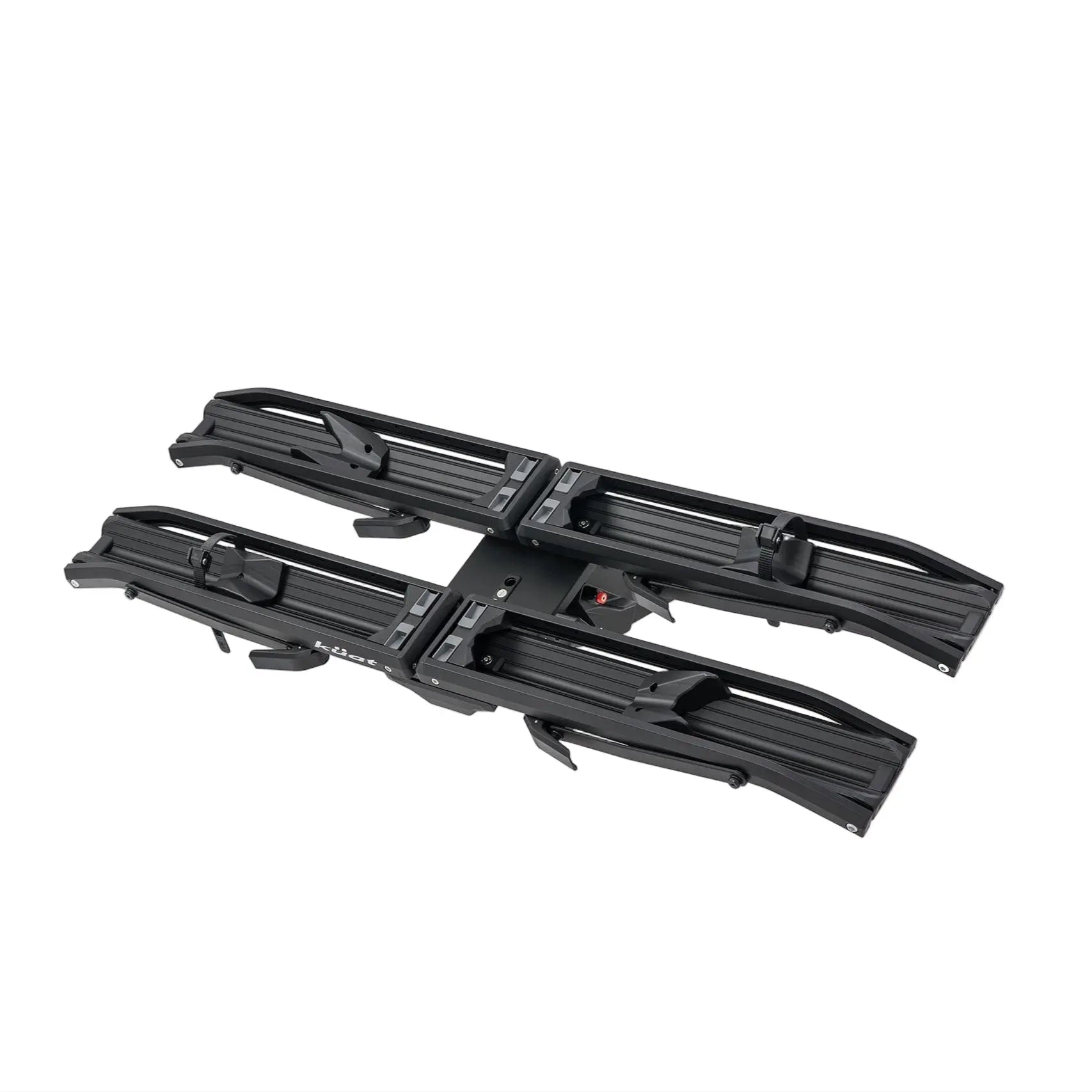 Black hitch mounted bike rack on a white background