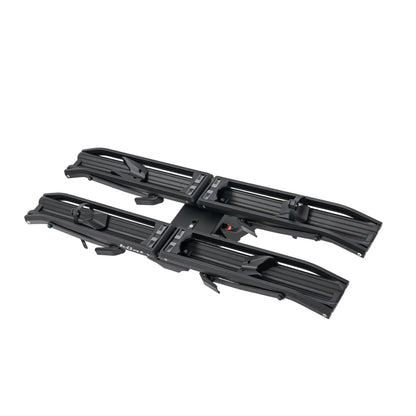 Black hitch mounted bike rack on a white background