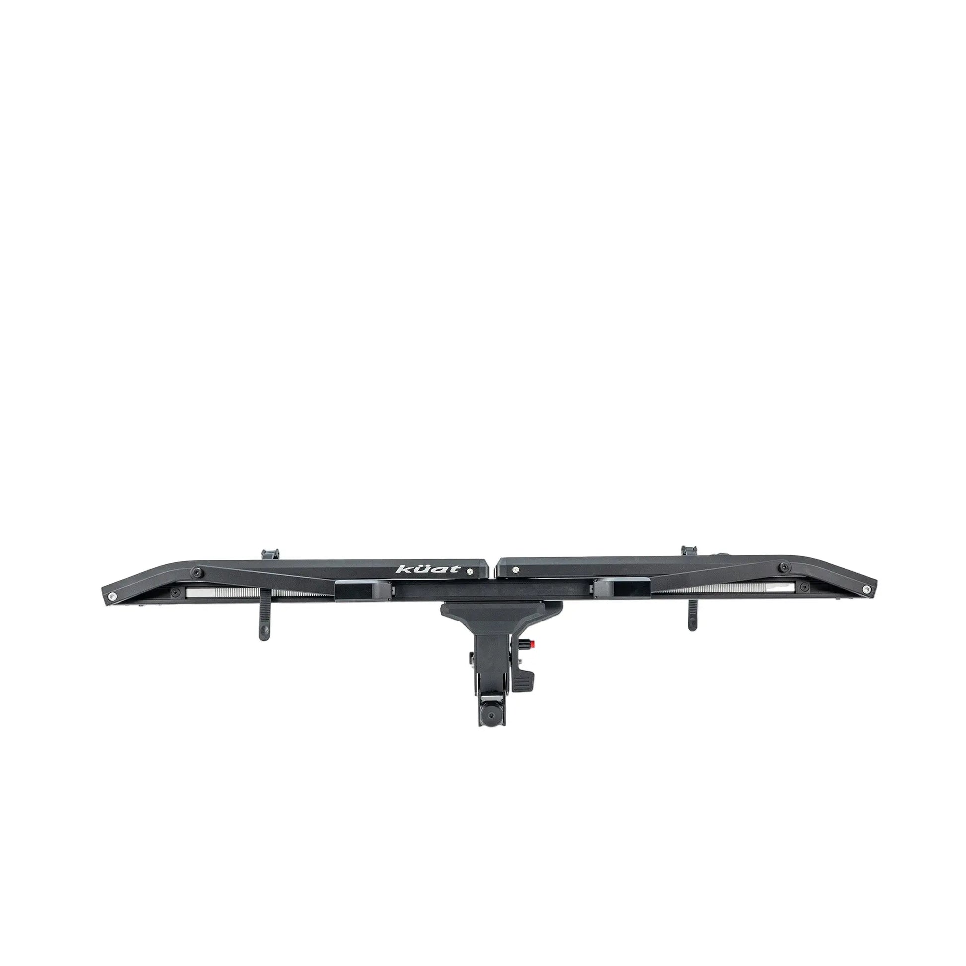 Black hitch mounted bike rack on a white background