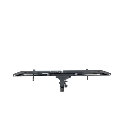 Black hitch mounted bike rack on a white background