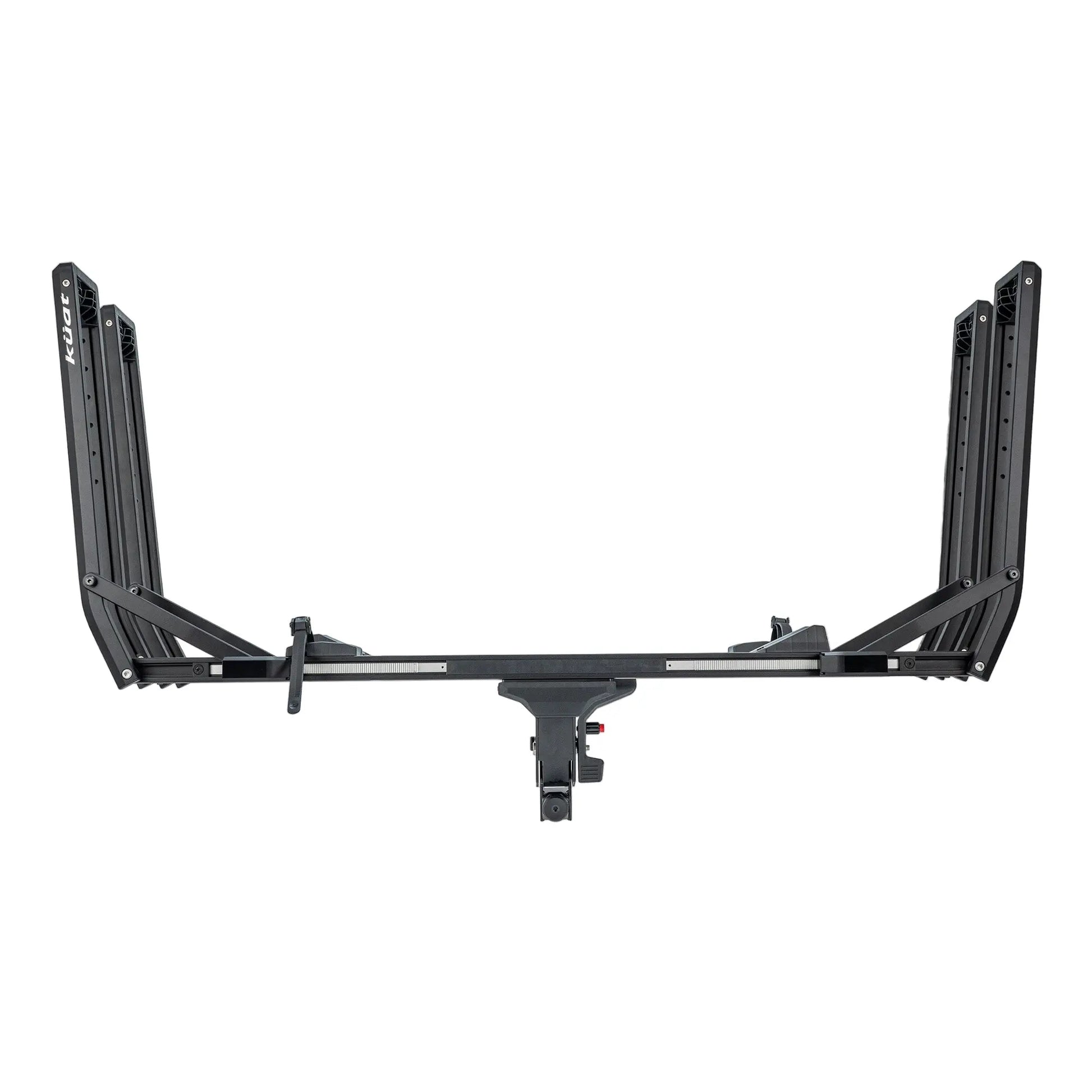 Black hitch mounted bike rack on a white background