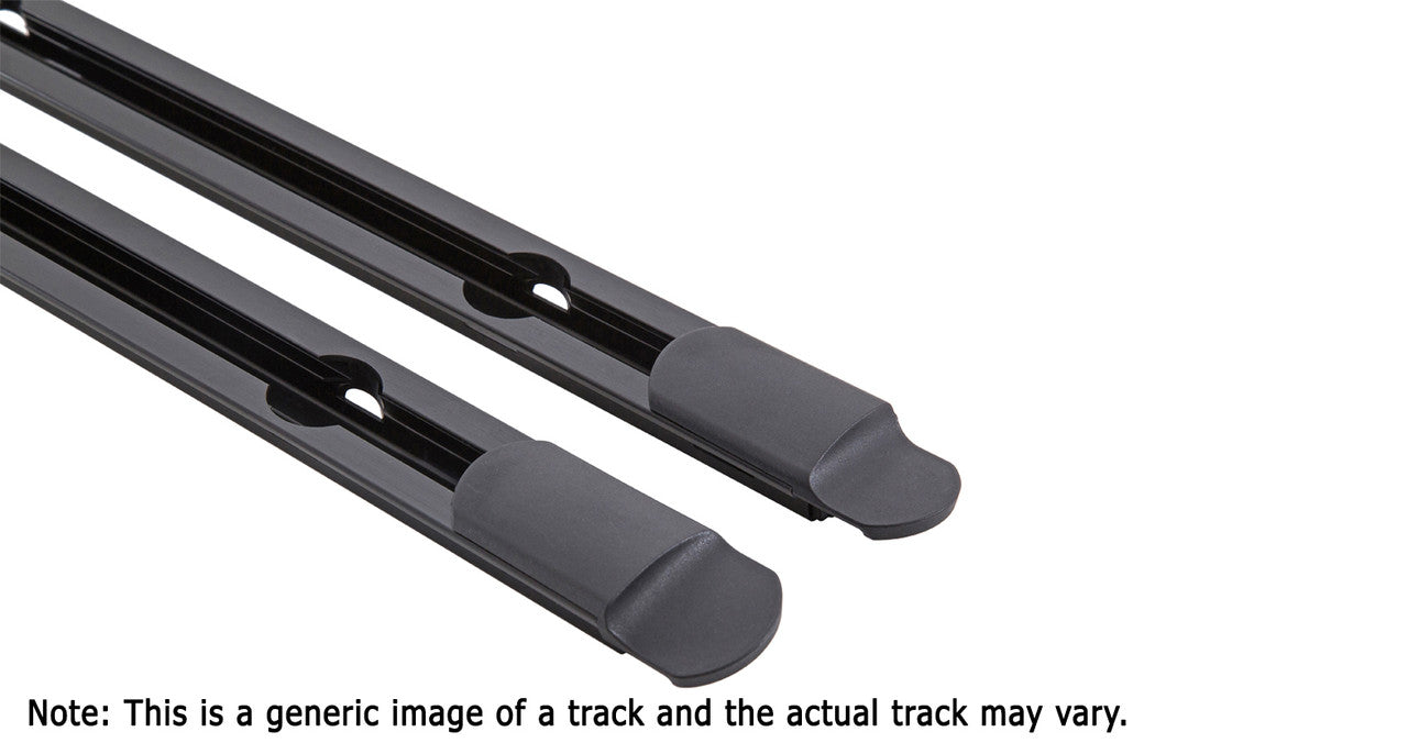 Two metal Rhino Rack RTS tracks on a white background with a note indicating it's a generic image.