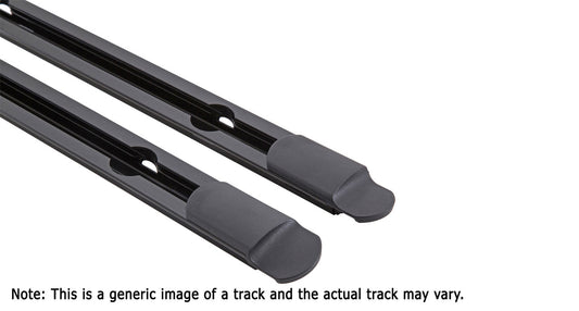 Two metal Rhino Rack RTS tracks on a white background with a note indicating it's a generic image.