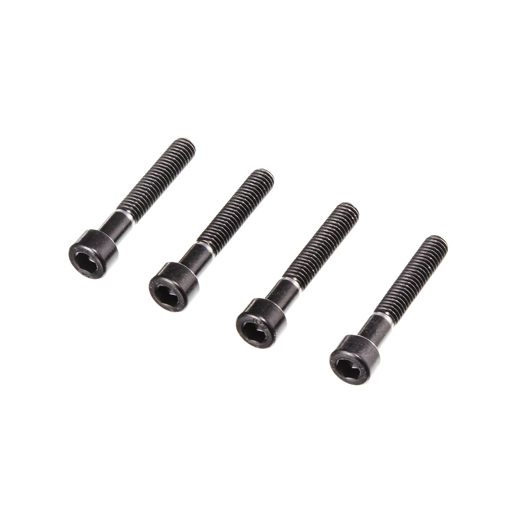 Four black screws on a white background