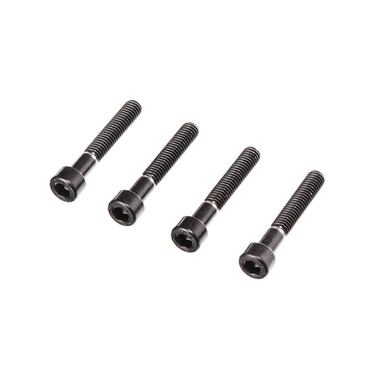 Four black screws on a white background