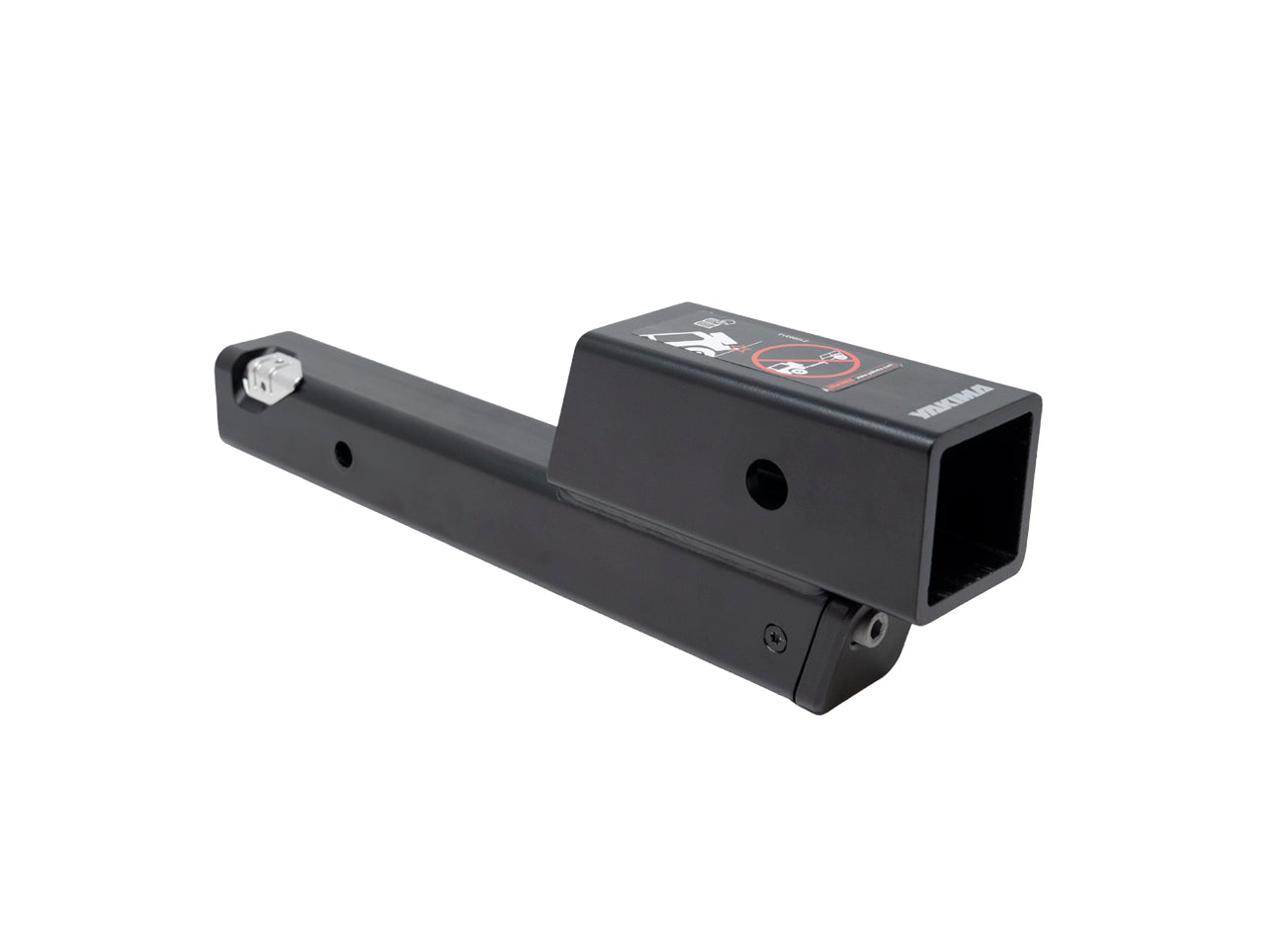 Black trailer hitch adapter on a white background