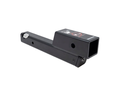 Black trailer hitch adapter on a white background