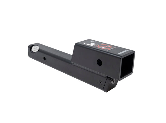 Black trailer hitch adapter on a white background