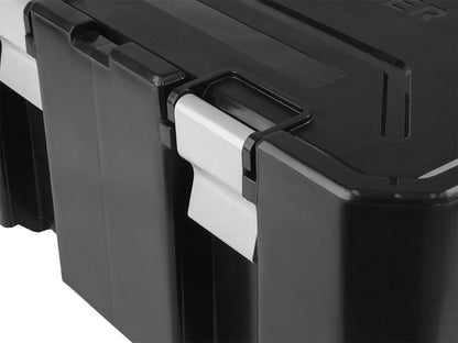 Close-up of a black Front Runner Wolf Pack Pro toolbox latch