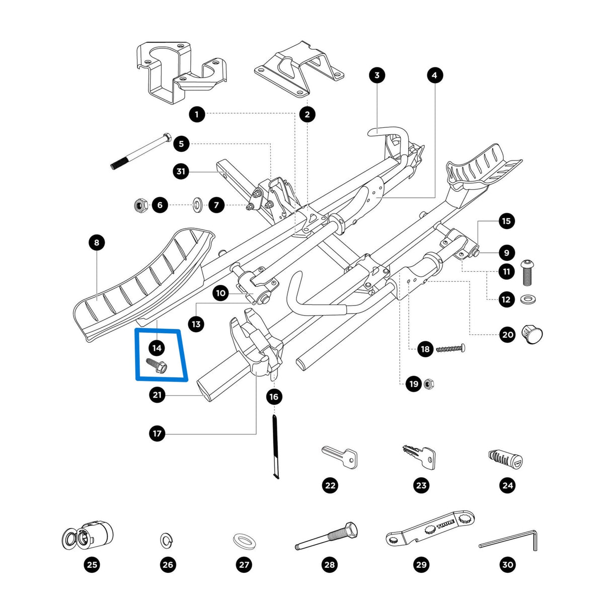 Thule T2 Classic Lock Housing (cylinder not included) - 1500056209 - Thule T2 Classic parts diagram